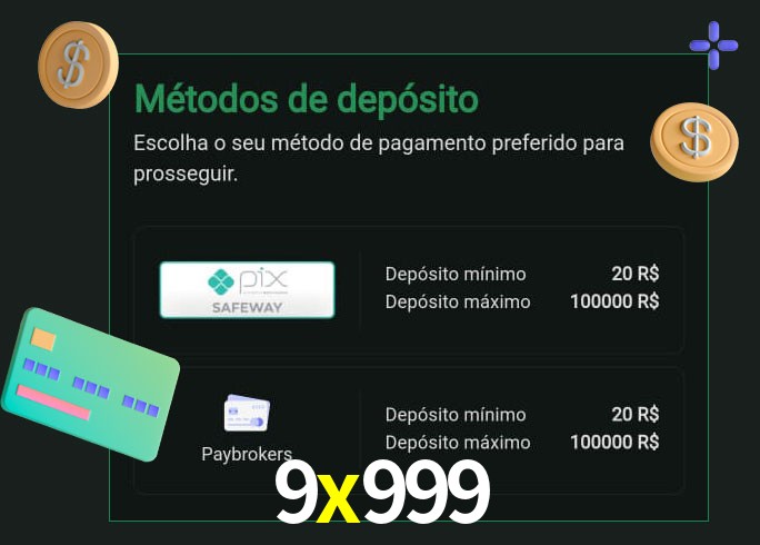 O cassino 9x999 oferece uma grande variedade de métodos de pagamento